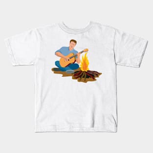 Man Playing Guitar Campfire Retro Kids T-Shirt